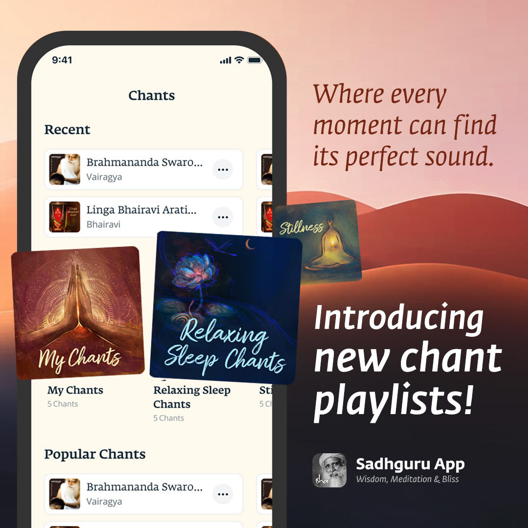 ishafoundation's tweet photo. Introducing our brand new feature – chant playlists – on Sadhguru App. These specially curated playlists include chants to deepen your devotion, enhance your mood, find stillness, or get a good night’s rest. Download Sadhguru App today and start listening.

https://t.co/ODz9Dto6PS