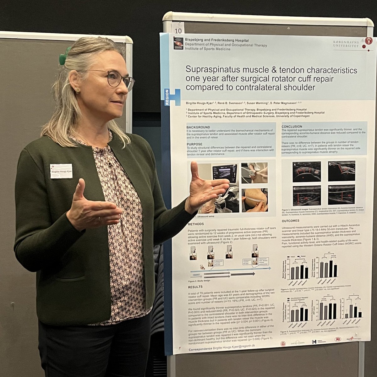 Day 2 #MUSKOS Annual Meeting poster presentations and we have @BHougsKjaer presenting her work on the suprasinatus muscle and tendon after surgical repair 💪 @SPMagnuss