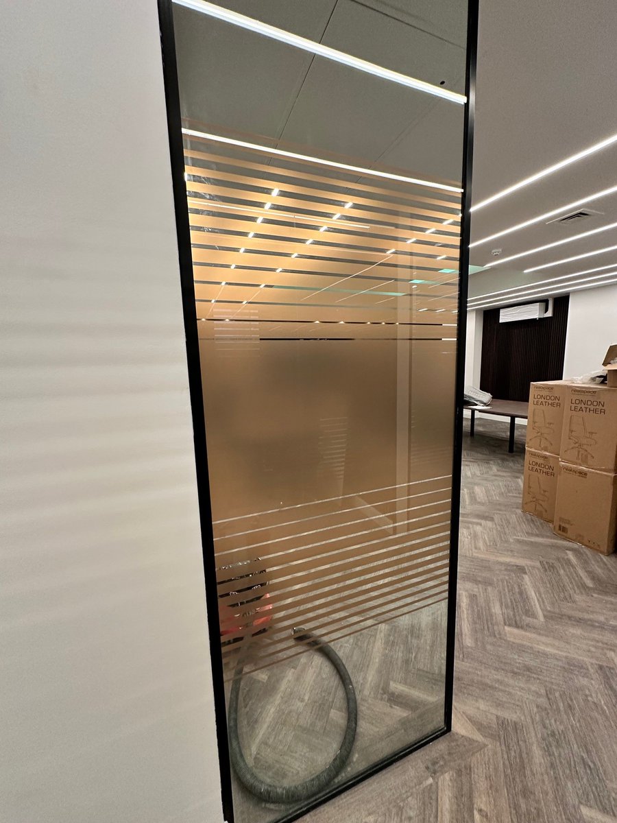 mickycalcott's tweet photo. Check out one of this week's completed installations at The Window Film Company.

We produced this colour and design by digitally printing the chosen colour onto frosted manifestation and then cutting it into bands to create the effect you can see here. https://t.co/SYVnB5w2fs