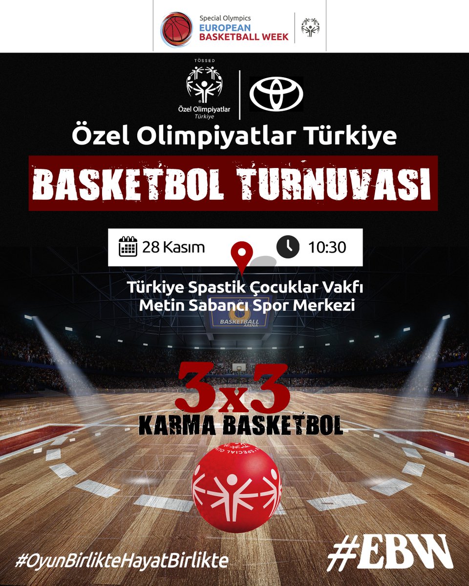 Özel Olimpiyatlar Türkiye Basketbol Turnuvası Başlıyor!🏀🤩

🗓️ 28 Kasım
🕰️ 10:30
📍Türkiye Spastik Çocuklar Vakfı Metin Sabancı Spor Salonu