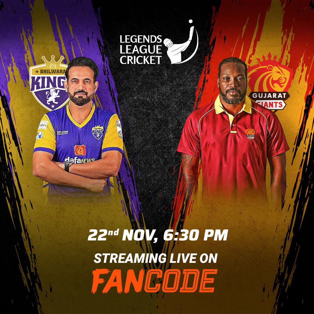 Aaj shaam ko Bhilwara or Gujarat main hoga ghamsan jab Pathan aur Gayle honge aamne saamne. Don't miss the action on fancode. #LegendsOnFanCode