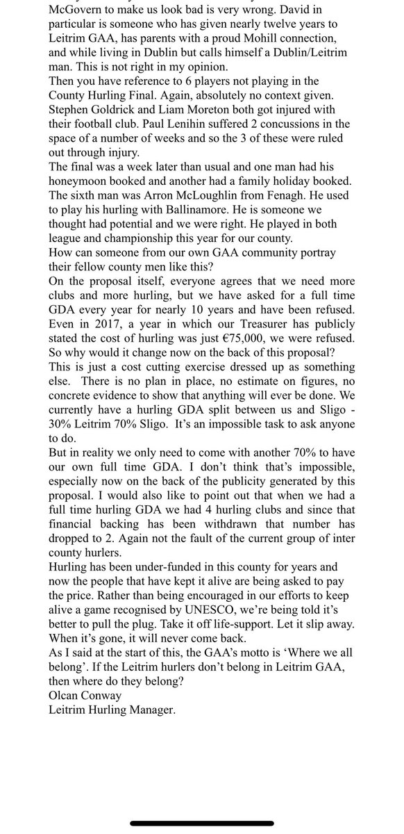 Joe Murray (@joe_murray11) on Twitter photo Leitrim Senior Hurling manager statement on recent proposal 📣
<a href="/DonalOgC/">Dónal Óg Cusack</a>
<a href="/SmallerFishGAA/">Smaller Fish</a>
<a href="/the2johnnies/">The 2 Johnnies</a>
<a href="/keithhiggins7/">Keith Higgins</a>
<a href="/OfficialLDGAA/">Longford GAA</a>
<a href="/FermanaghGAA/">Fermanagh GAA</a>
<a href="/louthgaa/">Louth GAA</a>
<a href="/CavanCoBoardGaa/">Official Cavan GAA</a>
<a href="/CraicOfTheAsh/">Craic Of The Ash</a>
<a href="/RTEgaa/">RTÉ GAA</a>
<a href="/OurGameHQ/">OurGame.ie</a>
<a href="/PaulMurphykk/">Paul Murphy</a>
<a href="/ShaneSaint/">Shane Stapleton</a> Leitrim Senior Hurling manager statement on recent proposal 📣
<a href="/DonalOgC/">Dónal Óg Cusack</a>
<a href="/SmallerFishGAA/">Smaller Fish</a>
<a href="/the2johnnies/">The 2 Johnnies</a>
<a href="/keithhiggins7/">Keith Higgins</a>
<a href="/OfficialLDGAA/">Longford GAA</a>
<a href="/FermanaghGAA/">Fermanagh GAA</a>
<a href="/louthgaa/">Louth GAA</a>
<a href="/CavanCoBoardGaa/">Official Cavan GAA</a>
<a href="/CraicOfTheAsh/">Craic Of The Ash</a>
<a href="/RTEgaa/">RTÉ GAA</a>
<a href="/OurGameHQ/">OurGame.ie</a>
<a href="/PaulMurphykk/">Paul Murphy</a>
<a href="/ShaneSaint/">Shane Stapleton</a>