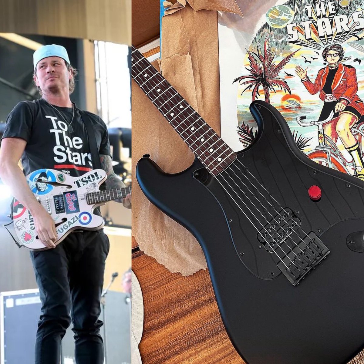 We are digging the new @tomdelonge @fender Stratocaster being released by @ToTheStarsMedia! Limited to 300 units, this guitar was designed by Tom and inspired by his TTS shirt with the black satin finish and the red knob. Thanks to IG account Gear182 for the cool insight!