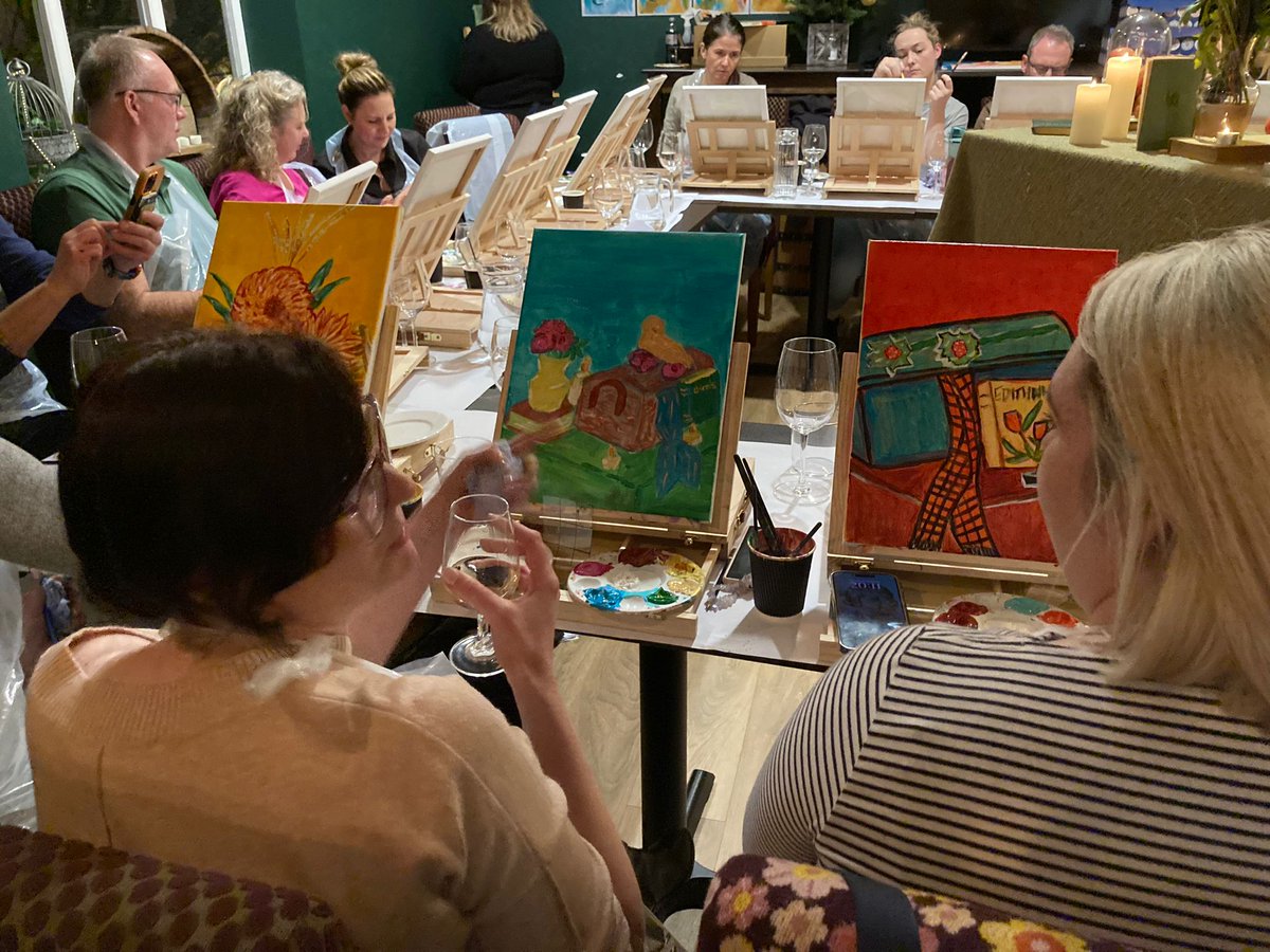Primeplc's tweet photo. This week some of the Prime team gathered at @BottlesWine Shop in #Worcester where under the guidance of local artist Estée Angéline, they crafted works of #art to take home - complete with a glass of fizz and some delicious pizza from local restaurant, Valentinos. #social https://t.co/4mYzFWqjjX