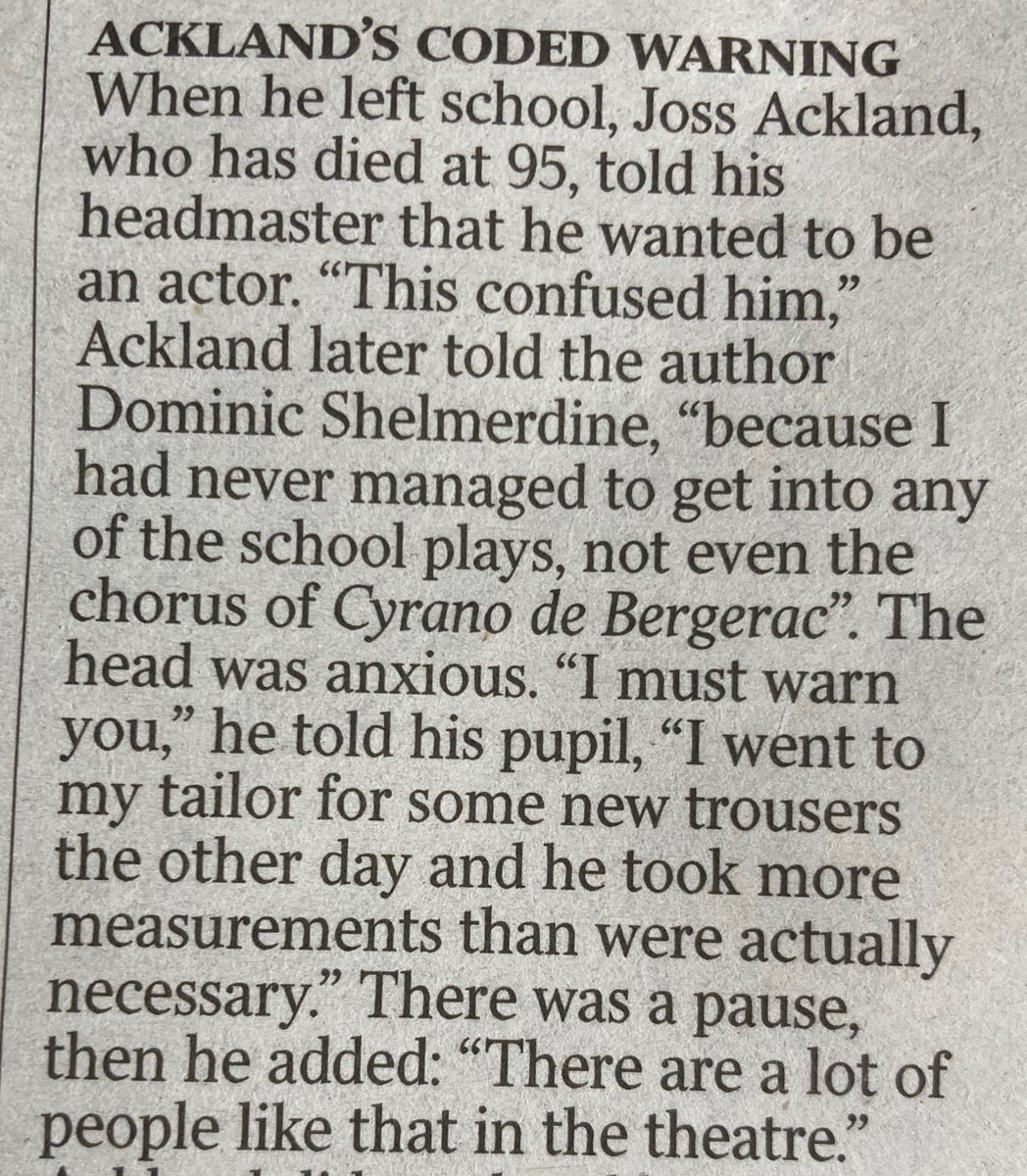 Corker about Joss Ackland in <a href="/TimesDiary/">Times Diary</a>