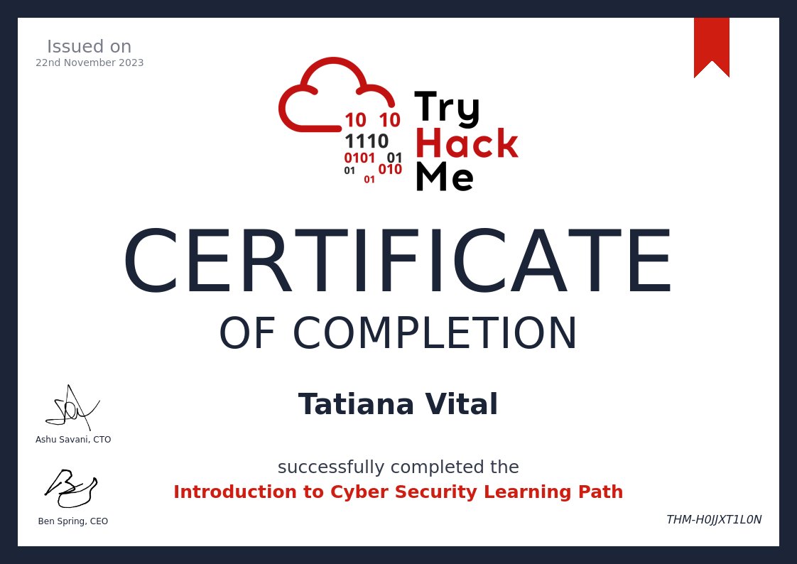 TatianaV_Tech's tweet image. #tryhackme #introductiontocybersecurity
