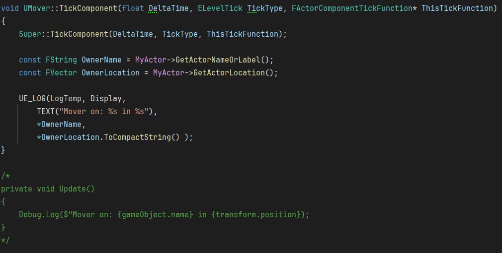 Continuing to refresh my knowledge of C++ that I havent touched in ages, top is me logging some info in UE, commented bottom with C# in Unity, am I overcomplicating this simple thing?