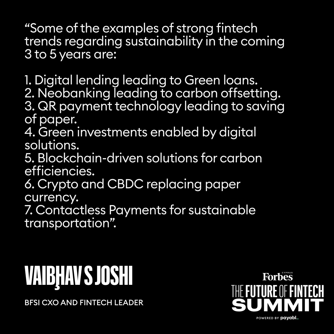 ForbesCY_FOFS's tweet photo. As we navigate the ever-evolving landscape of fintech, understanding the future trajectory of sustainability within this dynamic sector is crucial. We turn to the insights of @digital_joshi, BFSI CXO and Fintech Leader.

Keep an eye out for additional expert insights! https://t.co/yHbg0rjdUo