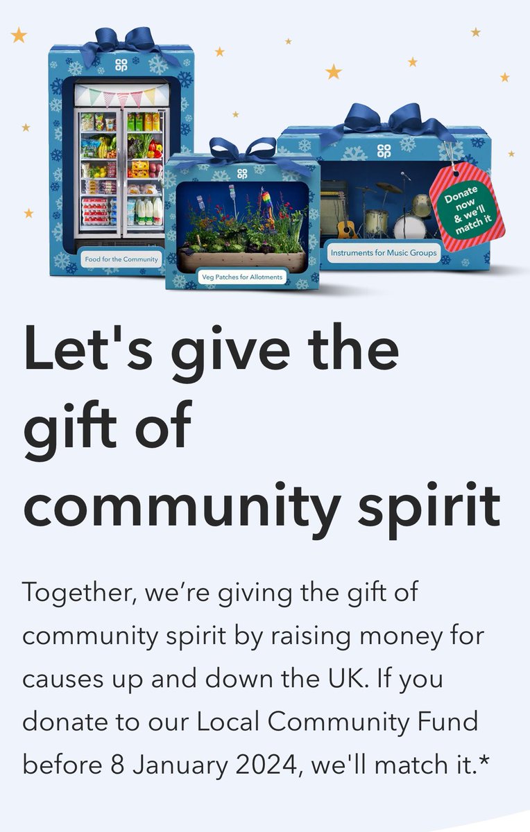 Who doesn't love a festive film or advert?🎄

Experience a true Christmas miracle! The <a href="/coopuk/">Co-op</a>  is doubling the impact by matching all donations to the local community fund. Join us in spreading holiday cheer! 🎁 

Find out more👇🏾

coop.co.uk/givethegift

#itswhatwedo