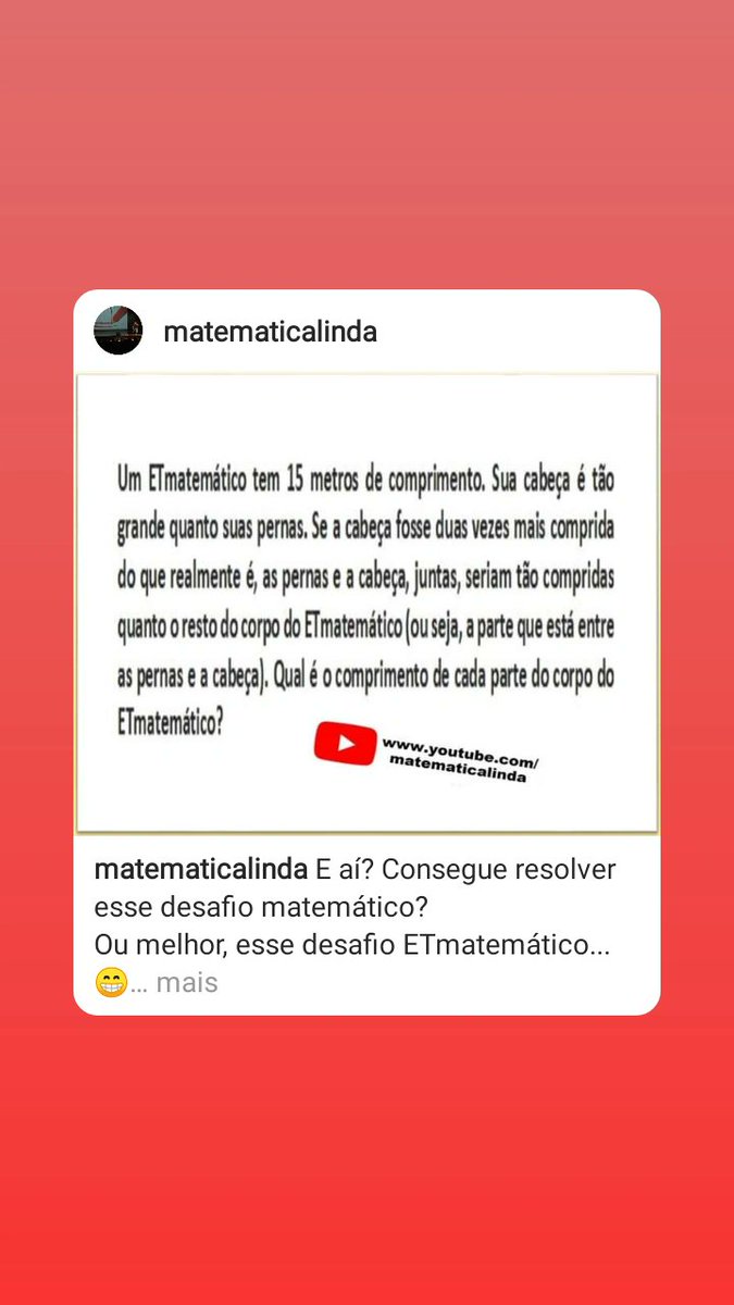 matematicalind1's tweet photo. E aí? Consegue resolver esse desafio matemático?
Ou melhor, esse desafio ETmatemático... 😁

#matematicaLinda #andreTatarin #desafio #rlm https://t.co/Roykp45Y57