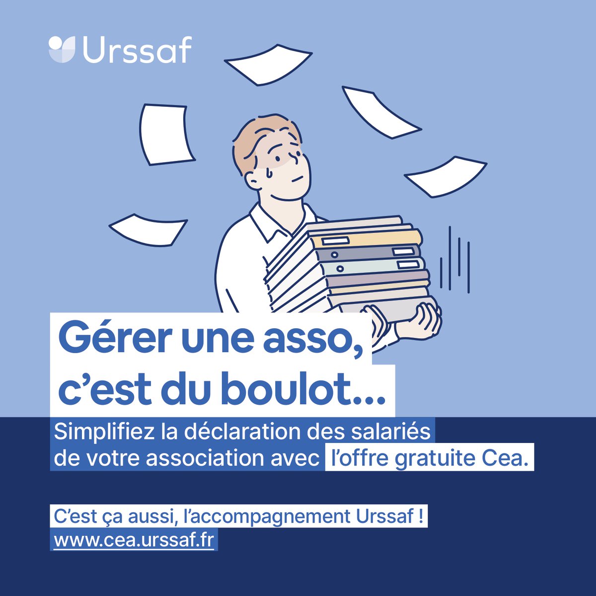 urssaf's tweet photo. [#Associations] 
Simplifiez la gestion de la paie de vos salariés avec le service gratuit Cea (Chèque emploi associatif). 
Pour vous inscrire et pour plus d'informations, rendez-vous sur 👉 https://t.co/jouwhf1InP https://t.co/VgN6CLiTkH