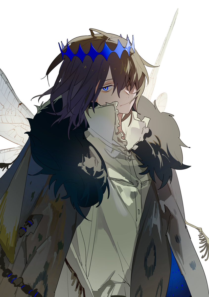 oberon (fate) ,oberon (third ascension) (fate) 1boy male focus blue eyes solo insect wings crown shirt  illustration images