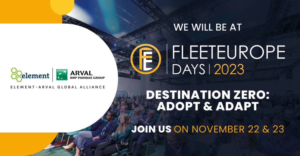 Save the date - Fleet Europe Days! The Element-Arval Global Alliance will be present tomorrow with @Arval spokepersons on stage in Lisbon for the 2023 edition of the N°1 event for Fleet & Mobility decision makers! #FED2023 Don't miss the opportunity and visit us at booth 57!