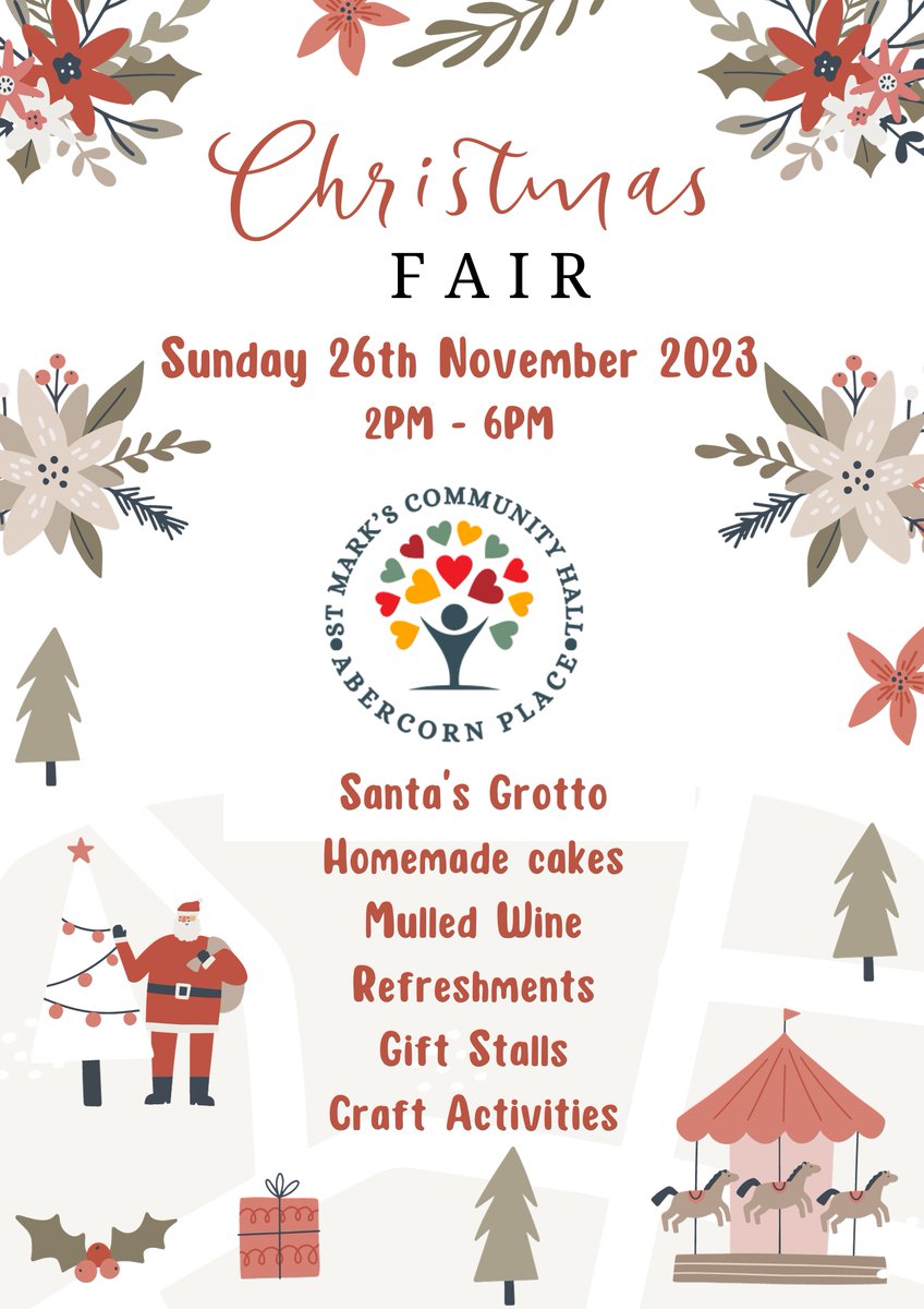 It's our Christmas Fair on Sunday afternoon (26th November).  Please pop along between 2pm and 6pm to see the fabulous gifts, refreshments and home made cakes on sale. Father Christmas will be here too with a sack full of gifts.