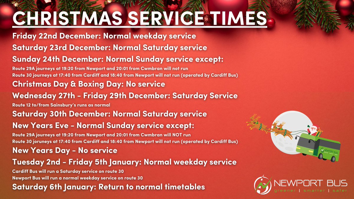 Please see our 2023 Christmas Service Times!🎄 Read more about them here: If you or someone else are unsure about any of your bus boarding times, please don't hesitate to get in touch via our direct message or give us a call on 1633 670 563.