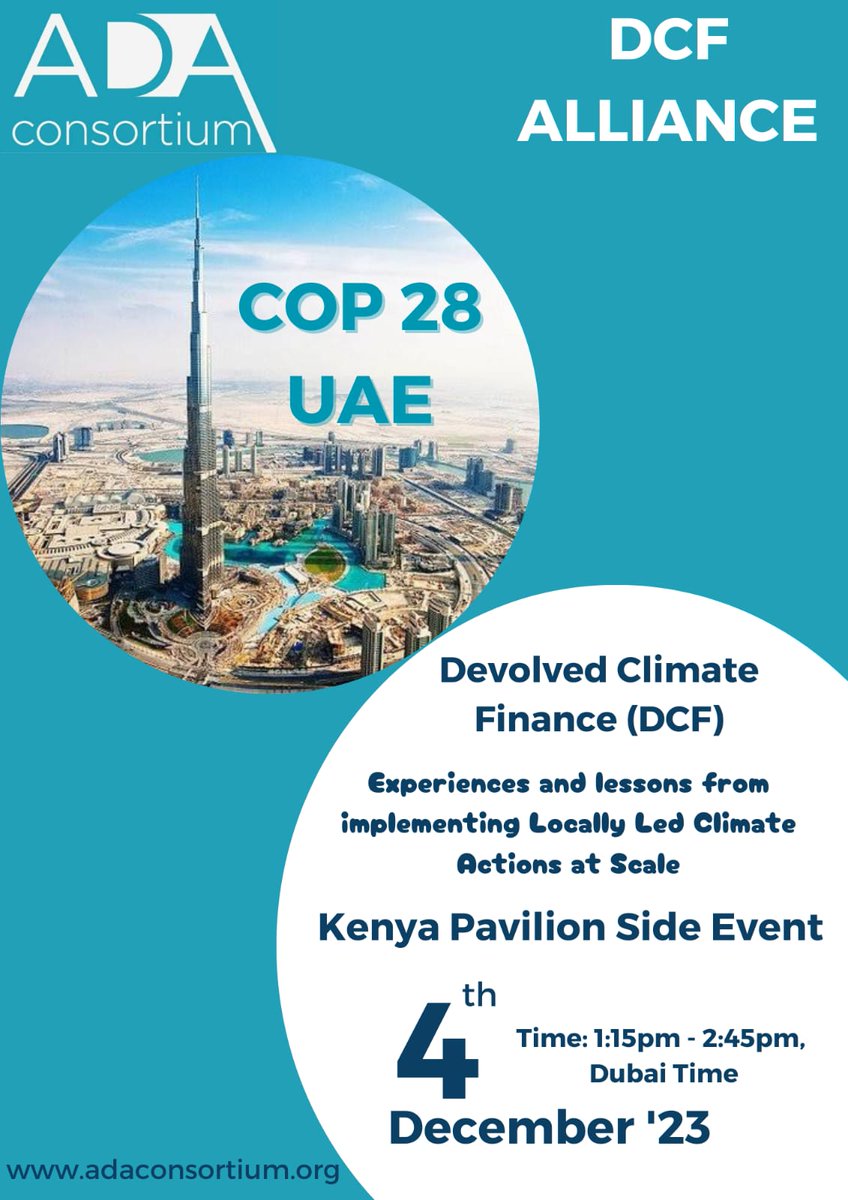 adaconsortium's tweet photo. As we gear up for #COP28, focus is on global transformation towards a low-emission and climate-resilient world. Join us at our side event on #DevolvedClimateFinance as we delve into in-depth conversations on implementing #LocallyLedClimateActions #COP28UAE
@FSDKe
@IIED
@WWF_Kenya https://t.co/ZJ858D1QFF