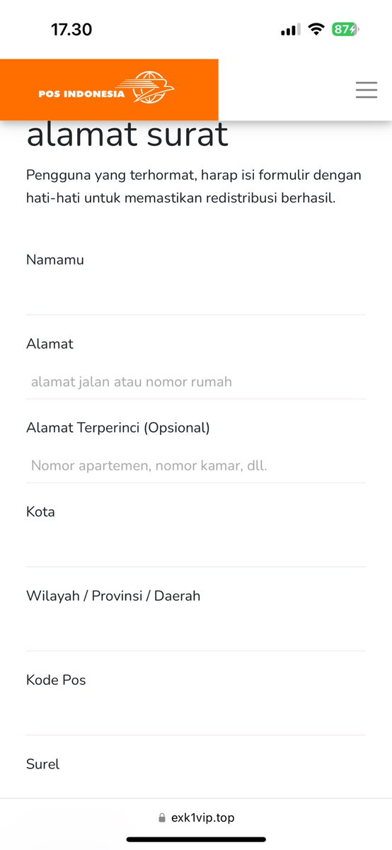 titarubi's tweet photo. @CCICPolri berikut saya laporkan penipuan kurir dg link mirip @PosIndonesia  yg akan meminta data pribadi berikut data auto debet. Mohon bantuannya unt ditindak, Terima kasih. https://t.co/TeFdy1MYV2