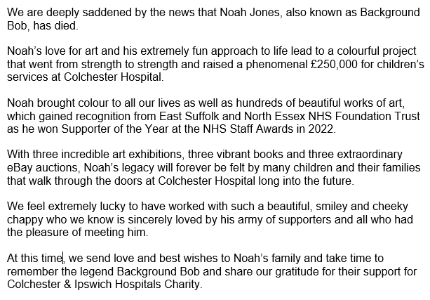 ESNEFT's tweet photo. We are deeply saddened by the news that Noah Jones, also known as Background Bob, has died. https://t.co/aP9goK7bdK