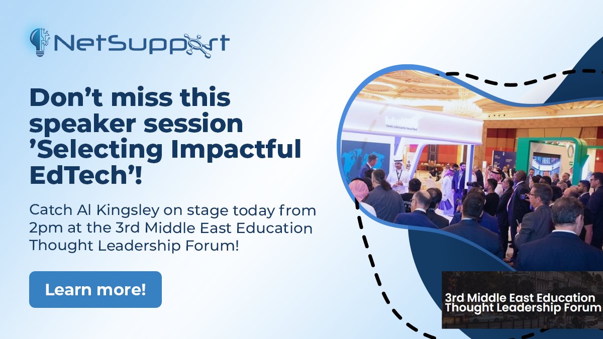 NetSupportGroup's tweet image. You&apos;ll also find us at the 3rd Middle East Education Thought Leadership Forum! @AlKingsley_Edu will be speaking on the topic of #ImpactfulEdTech today from 2pm. gulfconferences.co.uk/?event=3rd-mid…

#EdTech #LeadershipMatters #SchoolSoftware