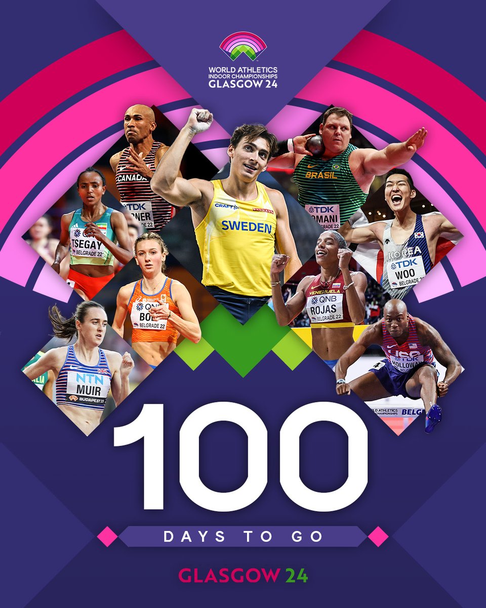 Glasgow calling ☎️ Just 100 days left until @wicglasgow24 👀 #WorldIndoorChamps