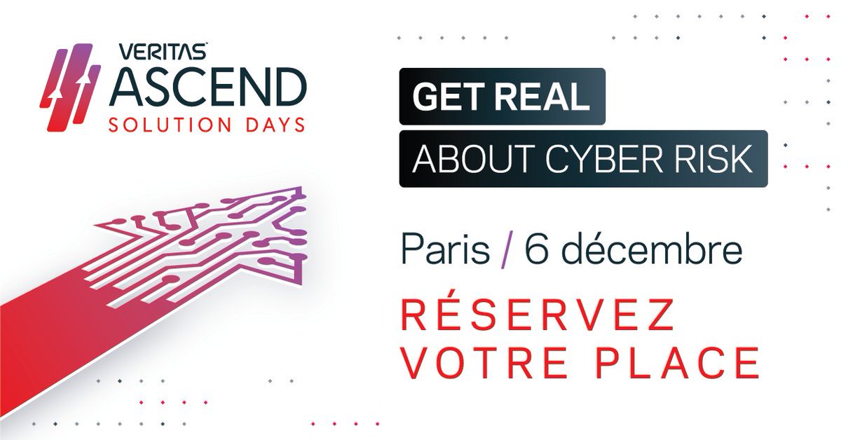 Le 6 décembre à Paris dès 14h00, venez échanger avec les équipes Veritas Technologies LLC ainsi que des entreprises engagées sur les enjeux de cyber protection, cyber-résilience et cloud, à l'occasion de Veritas Ascend Solution Day: vrt.as/49Krn9o
