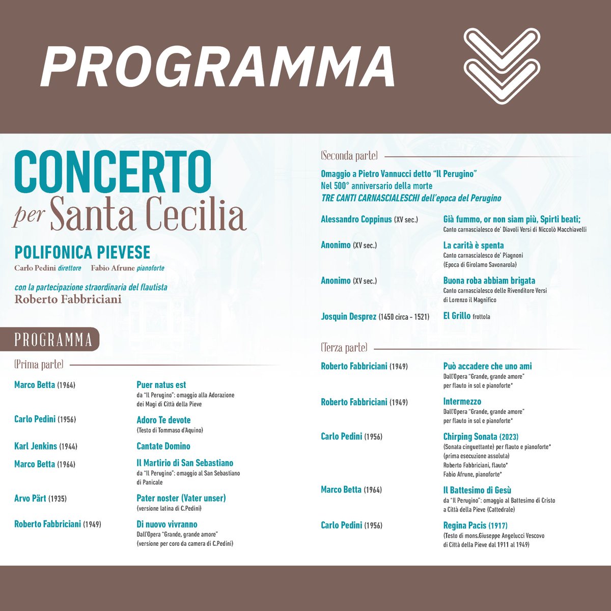 TEMAVita's tweet photo. Sabato #25novembre alle ore 17 nella Chiesa della Badia delle Sante Flora e Lucilla - #Arezzo - si terrà il 👉 Concerto per #SantaCecilia della Polifonica Pievese.

Un 🟢 concerto gratuito imperdibile con grandi nomi della musica.

#bancatema #bcc #Iccrea #arezzo #musica https://t.co/nln6Ktm7EE