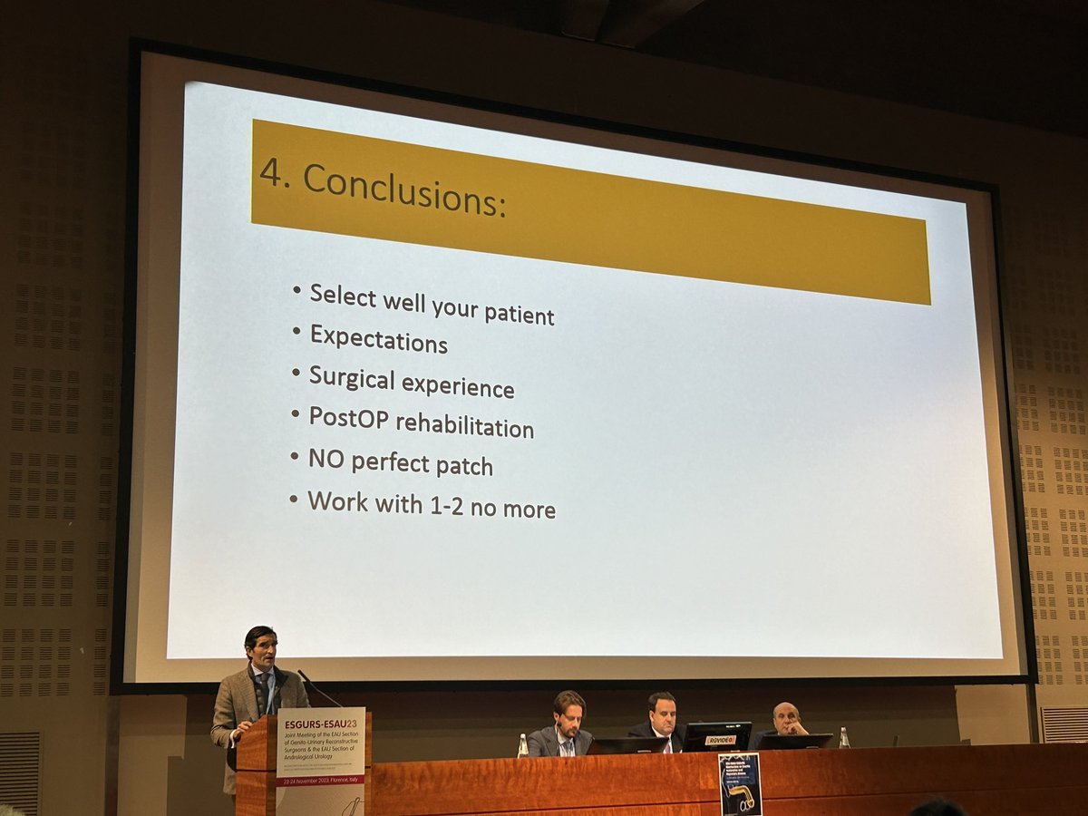 Key to surgical success in grafting procedures : @dr_romero_otero emphasising the importance of careful patient selection and thorough counselling. 
#esuerectile23 #peyroniesdisease @Uroweb