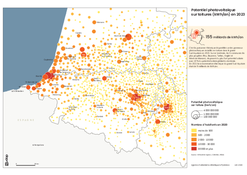 audap_org's tweet image. 🧐#instantdata #cartedumois - Pour ce mois de Novembre l’AUDAP a enrichi sa cartothèque avec 2 cartes complémentaires sur le thème du potentiel photovoltaïque sur toitures à l&apos;échelle du grand Sud-Aquitain ☀ 🏘 - audap.org/nos-ressources…