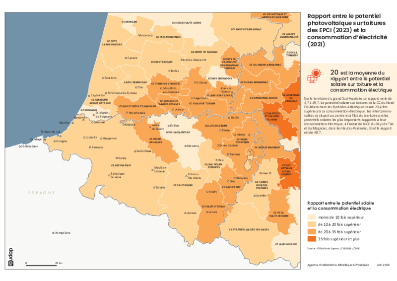 audap_org's tweet image. 🧐#instantdata #cartedumois - Pour ce mois de Novembre l’AUDAP a enrichi sa cartothèque avec 2 cartes complémentaires sur le thème du potentiel photovoltaïque sur toitures à l&apos;échelle du grand Sud-Aquitain ☀ 🏘 - audap.org/nos-ressources…