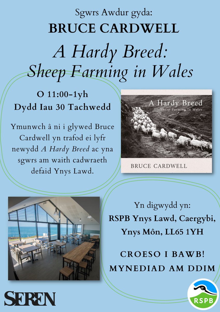 Peidiwch ag anghofio bydd Bruce Cardwell, awdur gan ‘A Hardy Breed: Sheep Farming in Wales’, yn @RSPBSouthStack o 11am - 1pm ar dydd Gwener 30ain o Dachwedd. Bydd yna hefyd sgwrs am gwaith cadwraeth ar y warchodfa 🐑