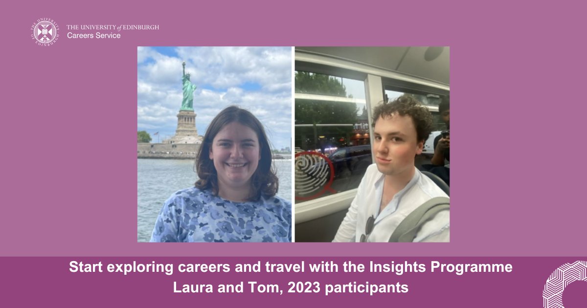 uofedcareers's tweet image. Eligible students have been notified about the National &amp;amp; Global strands of the Insights Programme in June 2024. Want to find out more? In our latest blog, we hear from Laura &amp;amp; Tom, who took part in the Programme this summer: edin.ac/47LXKD0 #UoEInsights #ExperienceWorks