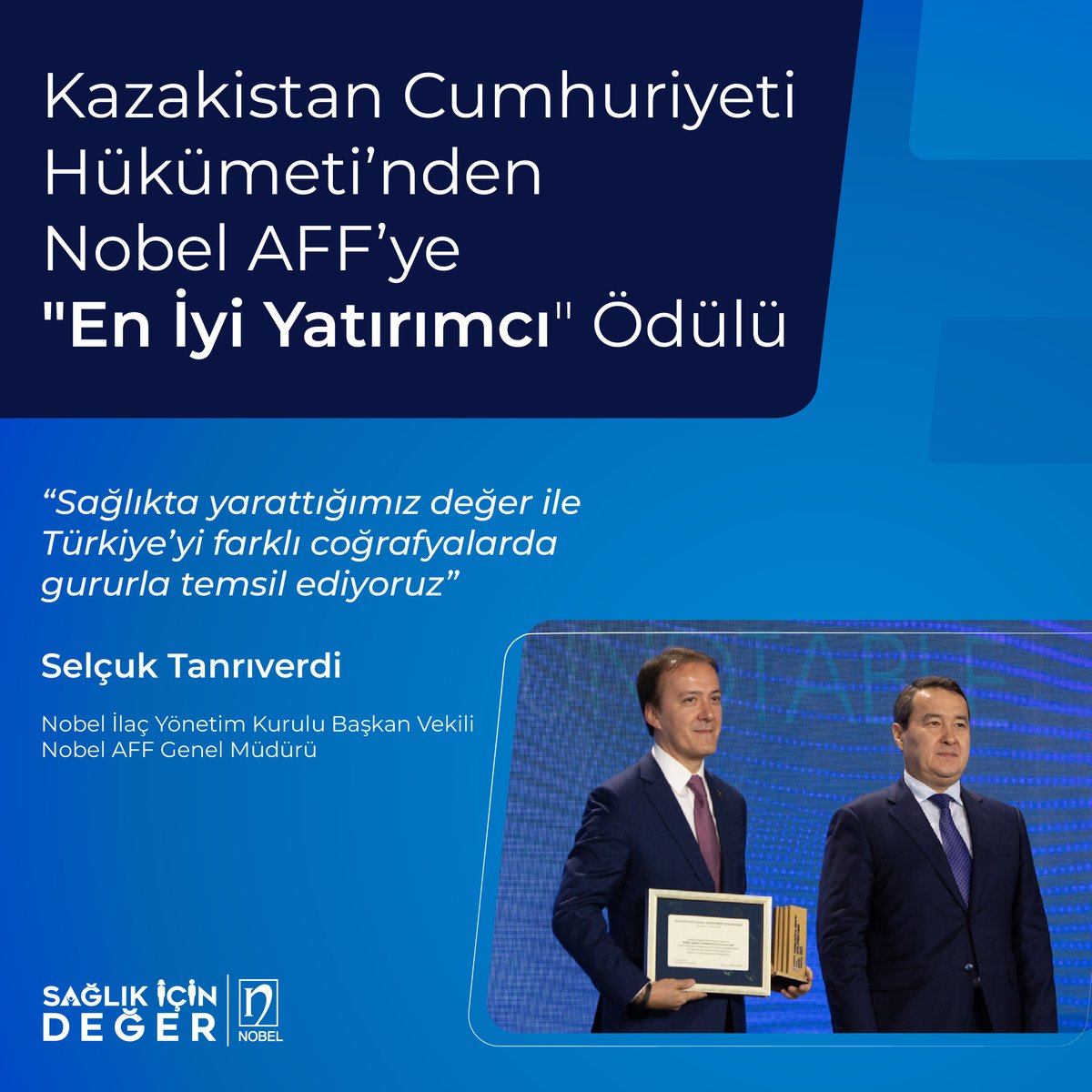 nobel_ilac's tweet photo. Nobel AFF ile 6. Kazakistan Küresel Yatırım Yuvarlak Masası (KGIR) kapsamında düzenlenen ödül töreninde Kazakistan sağlık sektörünün gelişimine katkılarımızdan dolayı "En İyi Yatırımcı" ödülünün sahibi olduk.
#nobelilaç #nobelaff #sağlıkiçindeğer #biyoteknoloji #kazakistan #KGIR https://t.co/qJT5m82wro