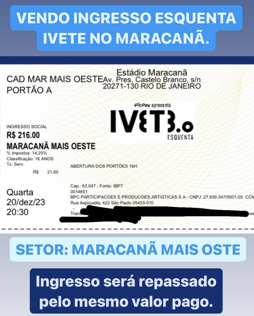 Adeilton_Fialho's tweet photo. Vendo ingresso Setor Mais Oeste Esquenta Ivete. Interessados chama no 31994595140.

#IveteMaracana #Ingresso #IveteSangalo #EsquentaIvete https://t.co/pENw6JXoGb