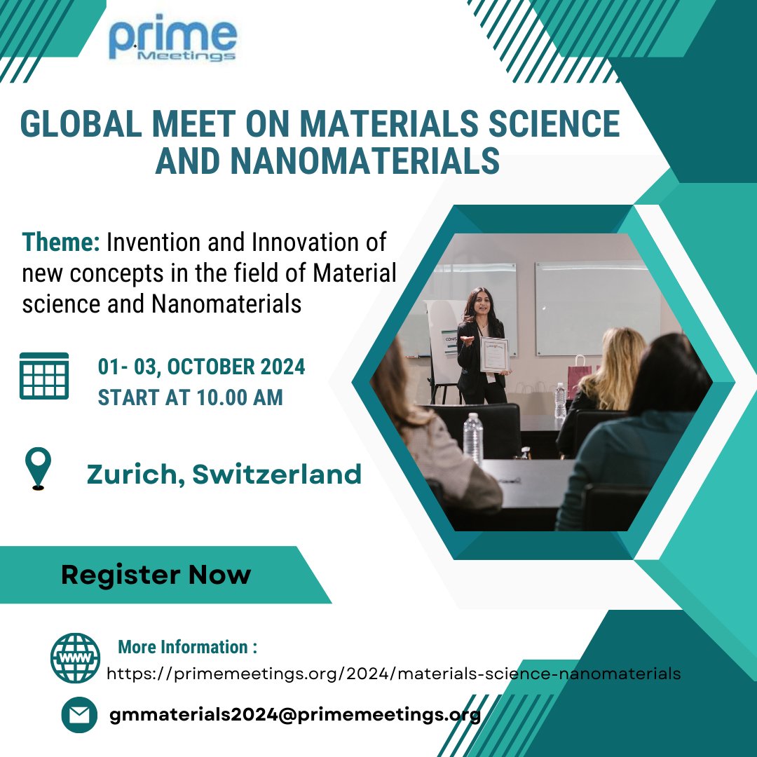Early bird discount deadline is going to be closed soon.
Register and confirm your slot at: primemeetings.org/2024/materials…

#Materialscience #nanomaterials      #OpticalMaterials #SemiconductorMaterials   #SmartMaterials #3DPrinting #BioMaterials
#Ceramics #Graphene #AerospaceMaterials
