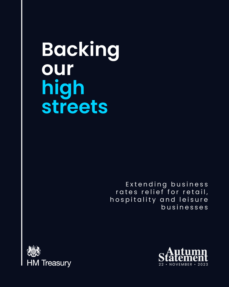 hmtreasury's tweet photo. High streets employ millions &amp; are the beating hearts of our communities.

We're backing our high streets by extending 75% business rates relief for retail, hospitality and leisure until 2025.

And we're protecting over 1m ratepayers - freezing the small business multiplier. https://t.co/6pmfDTEvXj