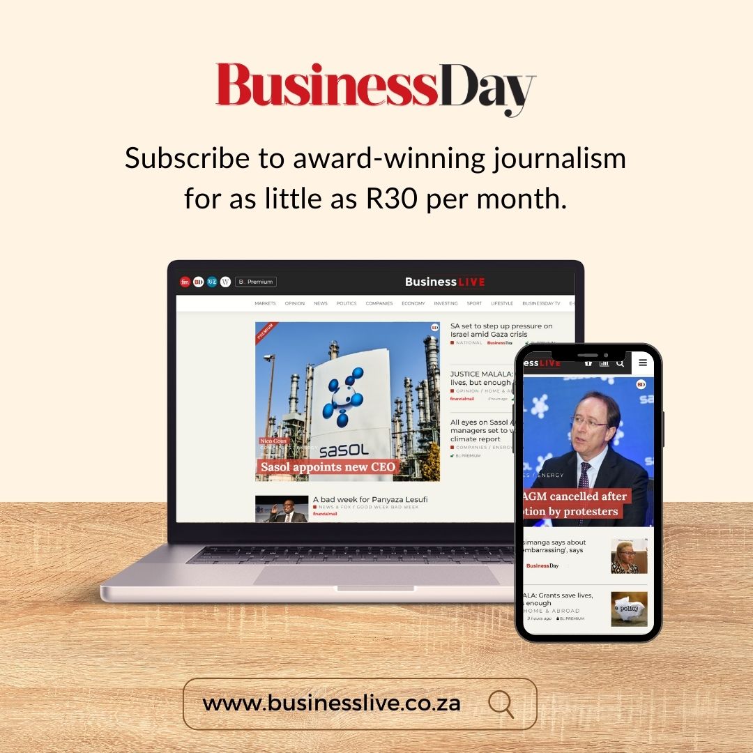 BDliveSA's tweet image. #DidYouKnow, you can get the top stories from Business Day delivered straight to your inbox?

Subscribe today for only R30p/month for the first month and unlock award-winning journalism now: bit.ly/45yEVlq

#BusinessDay #BusinessLive
