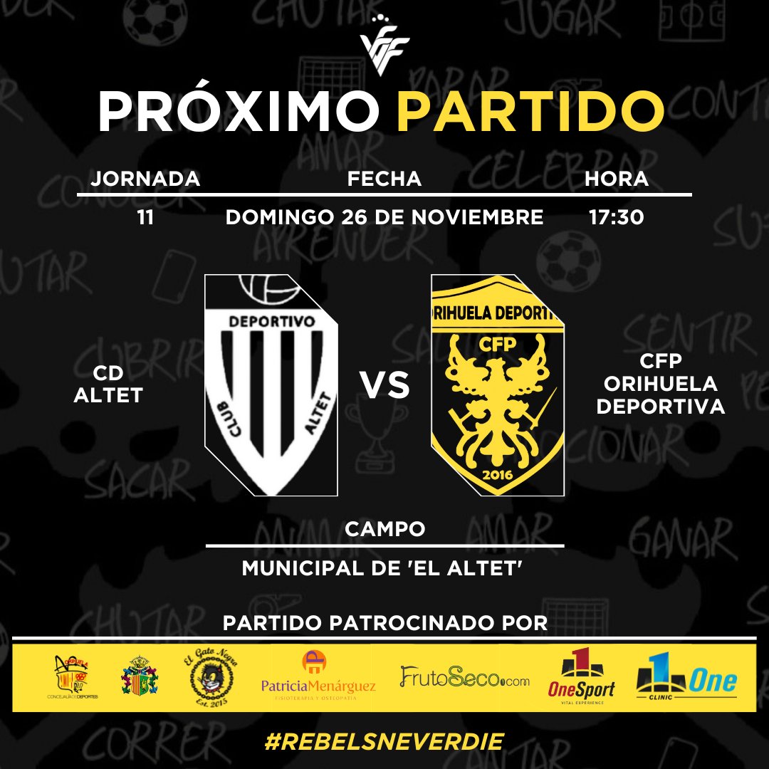 CFPOrihuelaDva's tweet photo. 🚐 Este domingo, la Damianeta viaja hasta El Altet en busca de los tres puntos y de continuar la racha de victorias
#VamosDeportiva 💛🖤
#RebelsNeverDie 💪🏾 https://t.co/9zp6cwrifF