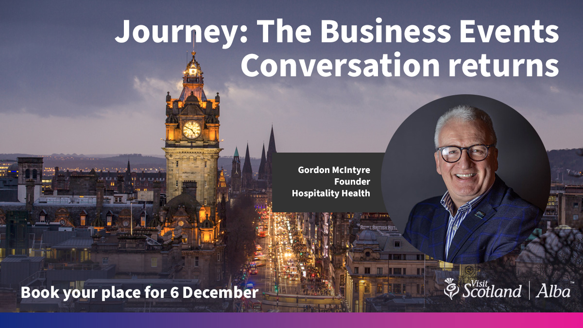 Just 2 weeks until our annual Journey: The Business Events Conversation!🗓️

Excited to host Gordon McIntyre, founder of <a href="/hosphealth/">Hospitalityhealth</a>, at our Transformation Talks session.

Get your tickets now! 👉businessevents.visitscotland.com/about-us/journ…

#JourneyToChange #businessevents