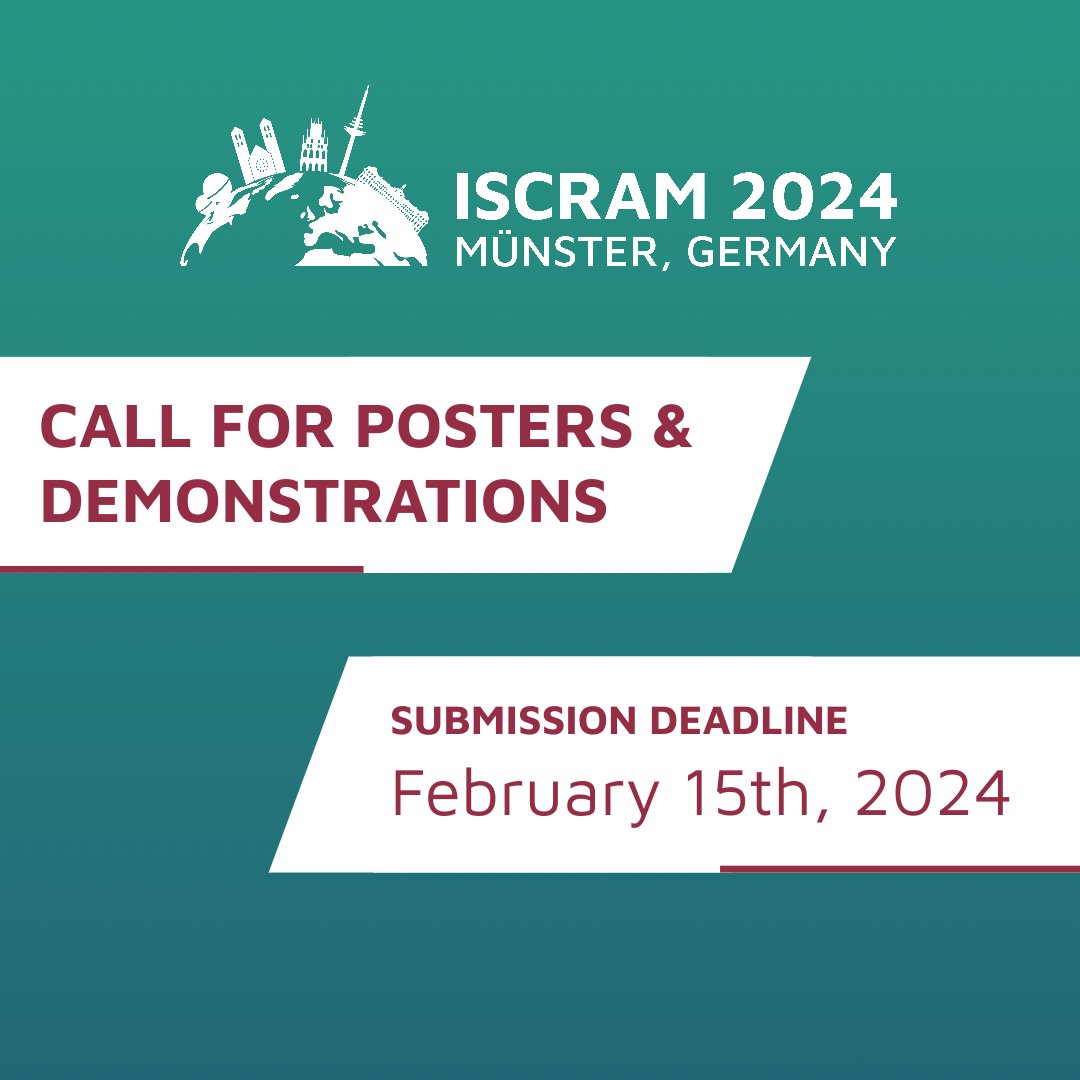Present your research at the ISCRAM 2024 conference during a poster and demonstration session! It's a great opportunity to receive feedback, exchange ideas and explore new avenues for future collaboration. More information here: iscram2024.ercis.org/index.php/call…