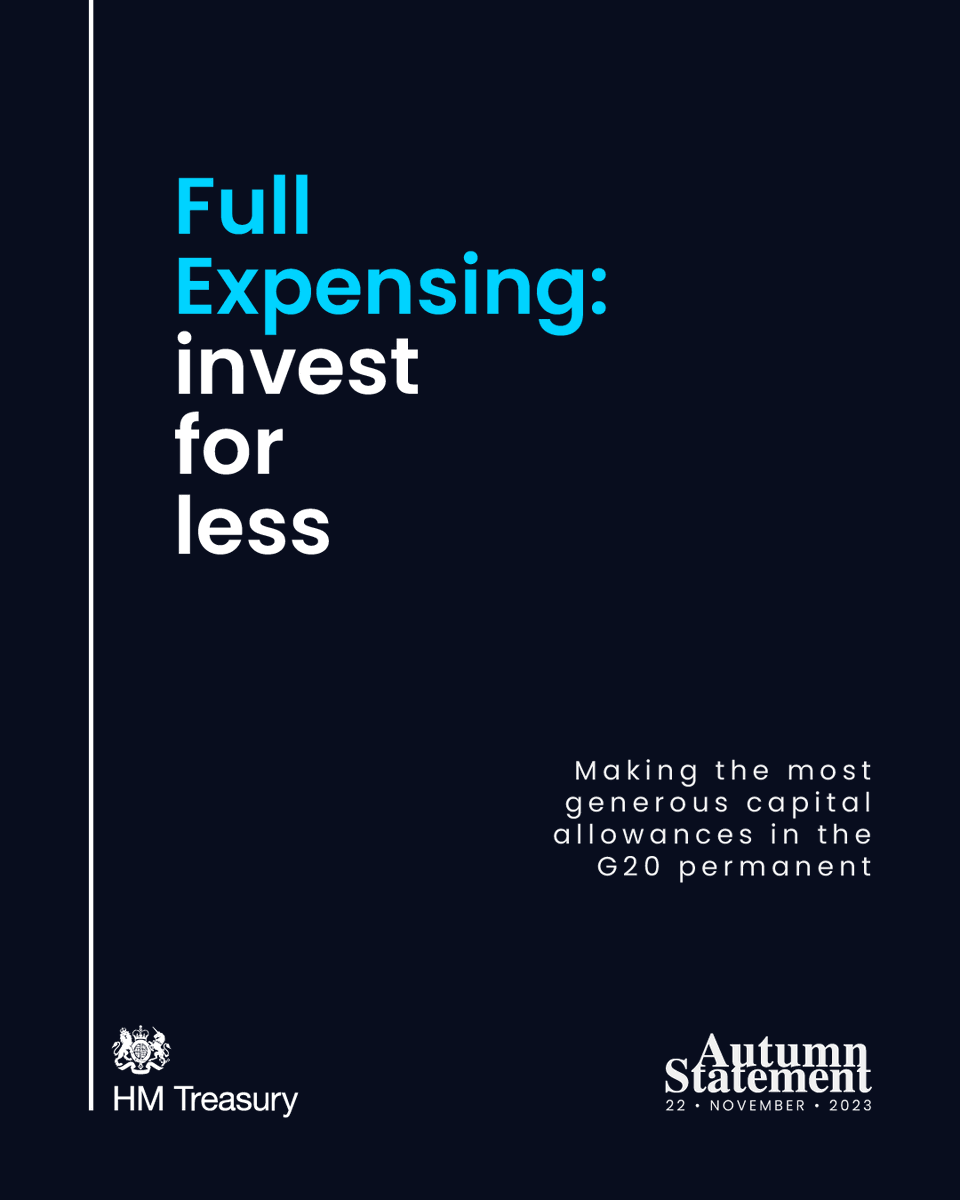 NEWS: Due to the success of Full Expensing we are making it permanent.

This means that companies that invest in the UK will reduce their tax by up to 25p for every £1 they spend on plant and machinery.
