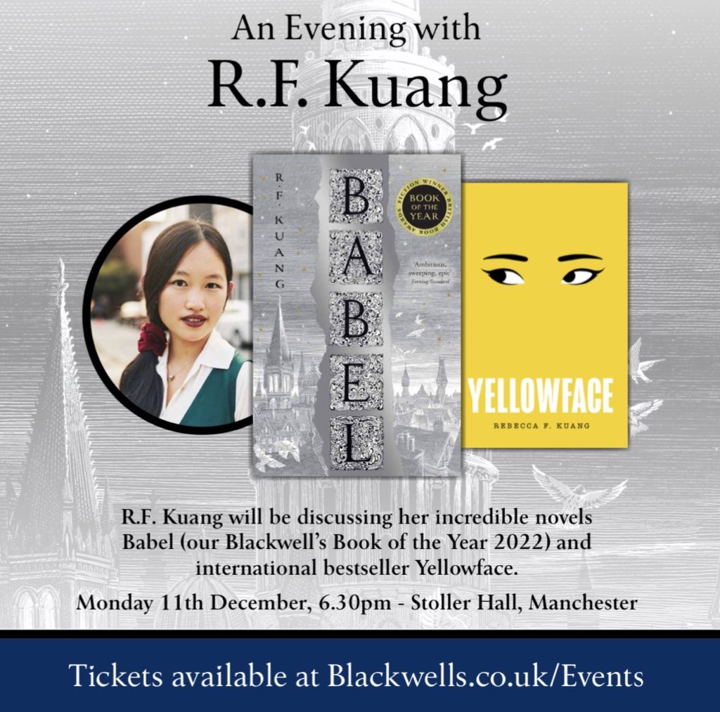 We’re thrilled to announce that @NzeluWrites will be hosting our event with @kuangrf at @StollerHall on Monday 11 December! Plus we’ve just released the final wave of tickets - don’t miss your chance to hear R.F. Kuang talk about her incredible novels BABEL and YELLOWFACE 🎫👇🏻