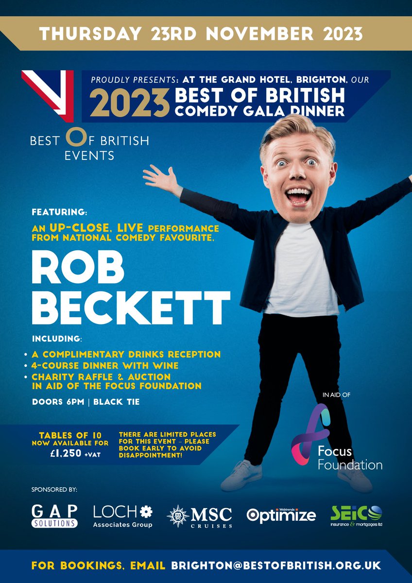 The Best of British Events Comedy Gala Dinner takes place tomorrow from 6pm at The Grand Brighton!

Will you be attending this sell-out event? If so we look forward to seeing you there!

Sponsored by <a href="/WTOptimize/">Webtrends Optimize</a>, @LochAssociates, <a href="/Seico_Mortgages/">SEICO Insurance & Mortgages</a>, <a href="/MSCCruises_PR/">MSC Cruises News</a>  &amp; <a href="/gapsolutions_/">gap-solutions</a>