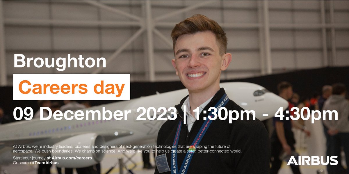 AirbusCareers's tweet image. #AirbusCareers Day 2023 is coming up! Join us in Broughton on 9th December and find out about our #Apprenticeship opportunities. Register now 👉 bit.ly/3R9DYvz