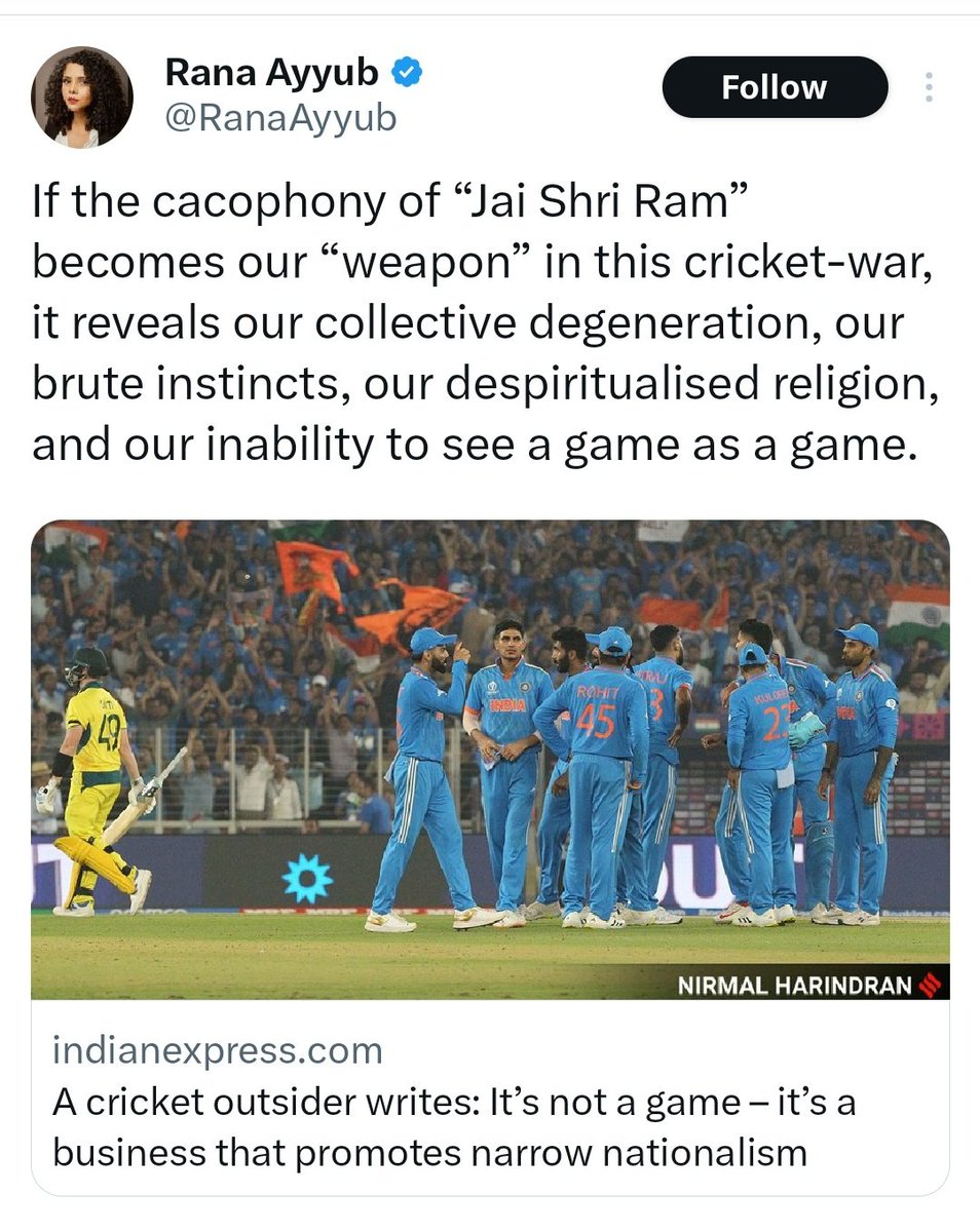 When Rana Ayyub incorporates her religion into various discussions, it's considered acceptable and secular. However, if anyone else does the same, it's labeled as communal. This Pathan lady knows her game. 

Rana Ayub being Rana Ayub.