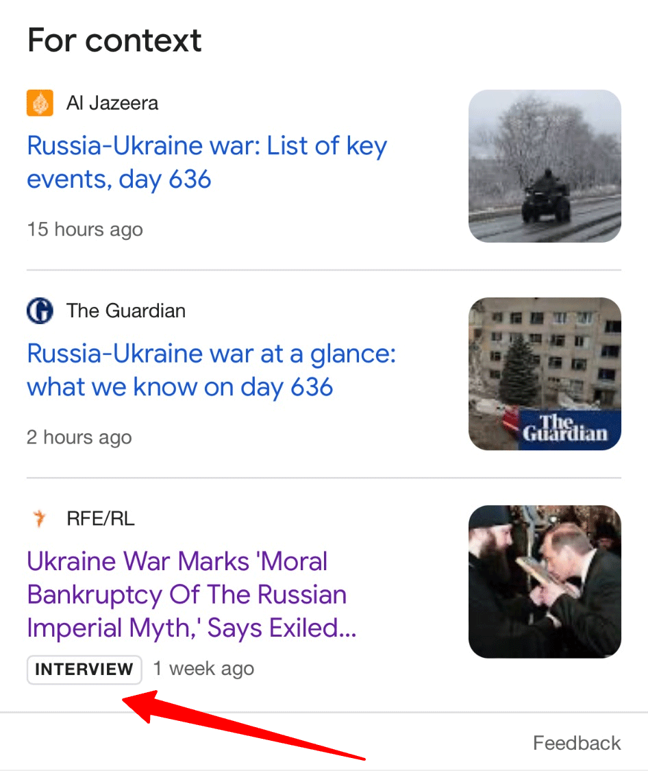 rustybrick's tweet photo. Google "interview" label for the news results For context section https://t.co/RCVmAuMVD5 https://t.co/LoiaLRaBGA