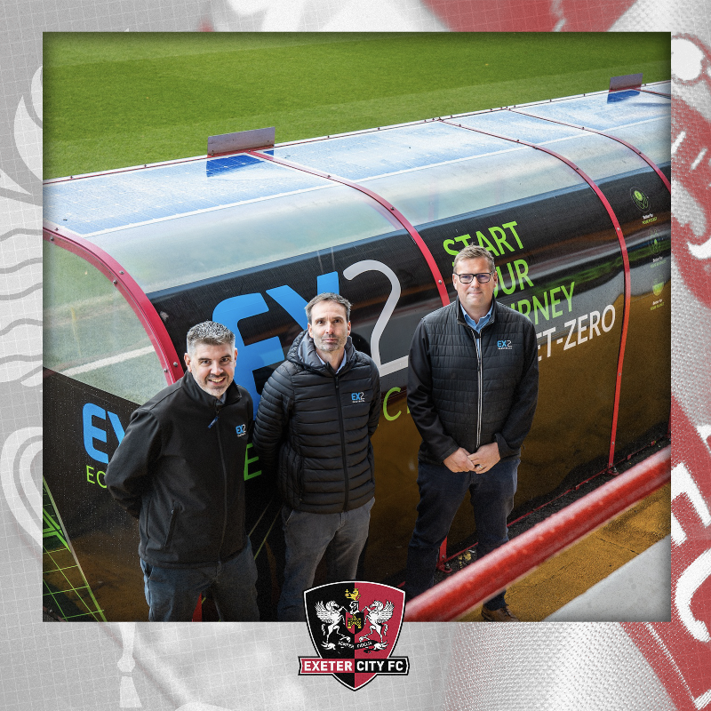OfficialECFC's tweet photo. 📝 Welcome to @ex2_group who have become the new dugout sponsors at St James Park! 

The company has branding on both the front and back of the pitch-side dugout

🔗 Full story 👉 https://t.co/GeRHHuKGQj

#ECFC #SemperFidelis