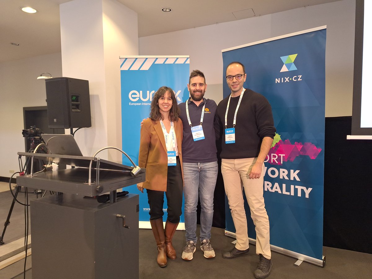 The EuroIX 39 Forum is on! This year’s annual meeting takes place in Prague on 19-22 November. V. Konstantinopoulou and G.Fiorentinos from #GRNET, presented #GR-IX, the Greek Internet Exchange & participated in regulatory framework discussions. #EUROIX39 #IXPCommunity #Prague