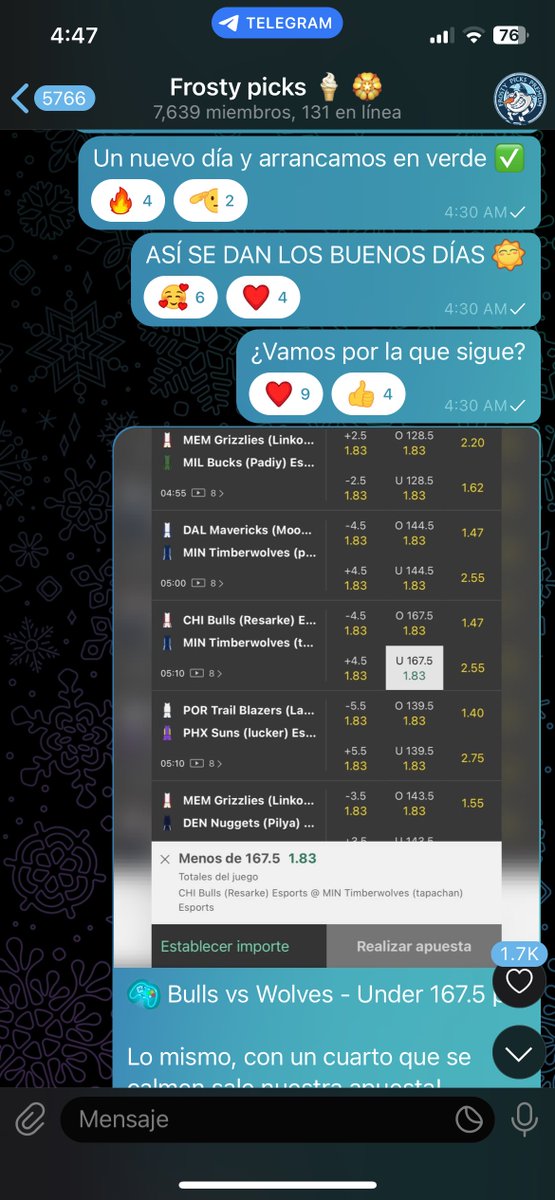 ¡Buenos días equipo! ☀️ 

Hoy despiertos desde tempranito amanecimos productivos y generando! 😃

✅3-0 MAÑANERO, el único mañanero que nos gusta de este lado 🥰 

T.me/fr0stxr

HOY TENDREMOS MUCHA ACTIVIDAD, INICIA EL DÍA DE VENGANZA 🔥