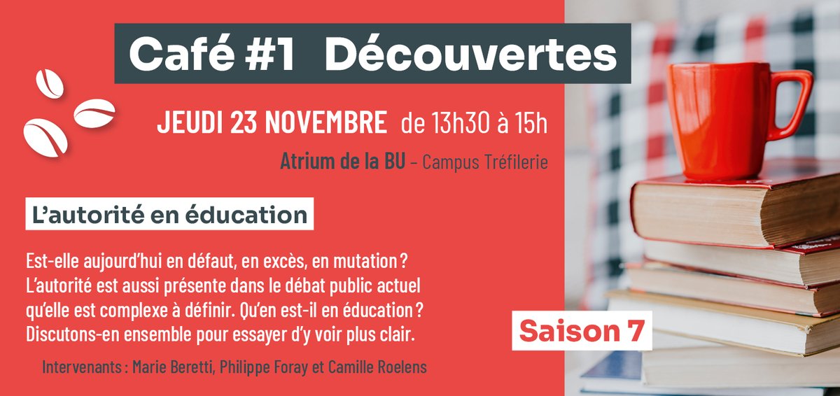#Conference // ☕🗨#Cafédécouvertes 1
📢 Rappel : Ne manquez pas le premier rendez-vous des Cafés découvertes demain, jeudi 23/11.
Toutes les infos 👇