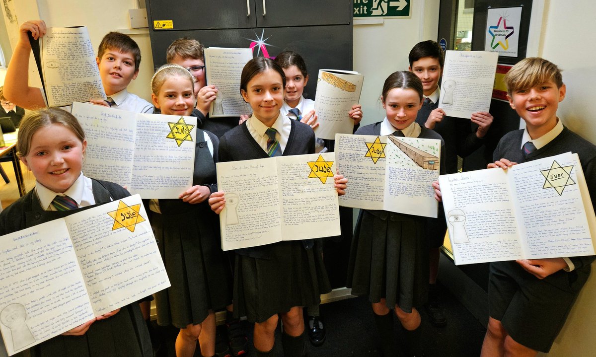 Year6TSP's tweet photo. Our author books are looking pretty impressive with our latest work - based on Jo Hoestlandt's 'Star of Fear, Star of Hope.' #TSPWriting #TSPHistory https://t.co/bcfAW0ve9q